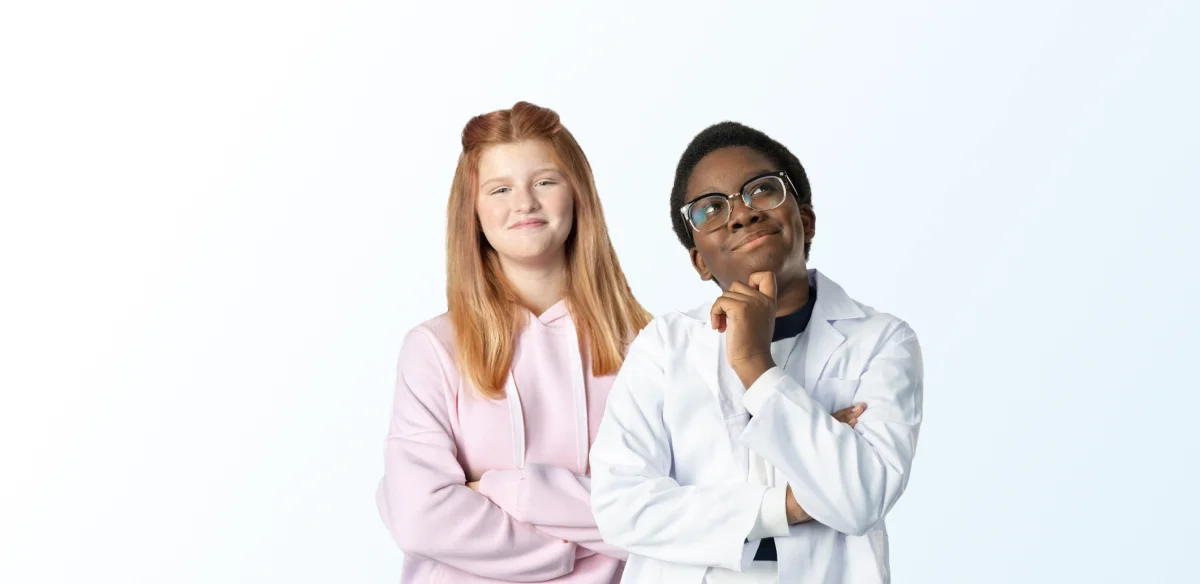 students thinking and smiling